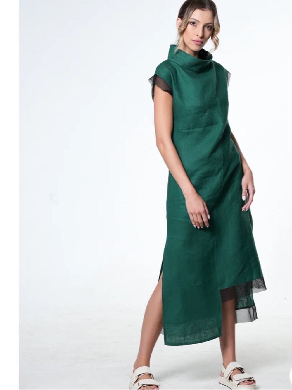 METAMORPHOZA Asymmetrical Linen Dress In Green SMALL NWT